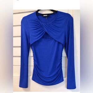 DKNY royal blue rayon stretch top ruched sides size small